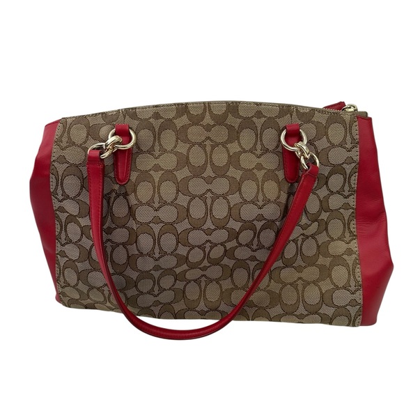 Coach Christie Carryall Double Zip Logo Bag Red Tan - Picture 5 of 16